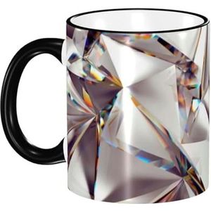 Mok, 330 ml keramische beker koffiekop theekop voor keuken restaurant kantoor, glitter abstract diamant kristal patroon bedrukt
