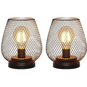 TRIROCKS Set van 2 Buiten Vintage Decoratieve Draadloze Tafel Lampen, Metaal Kooi Lantaarns met LED Gloeilamp voor Bruiloften, Feesten, Patio, Evenementen voor Binnen (Plank Decor)