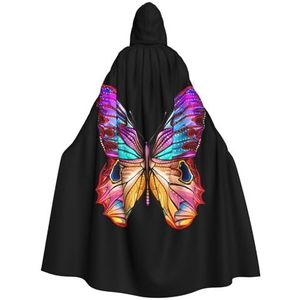 Bxzpzplj Kleurrijke vlinder Womens Mens volledige lengte carnaval cape met capuchon cosplay kostuums mantel, 185cm