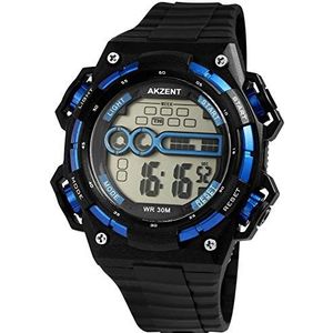 Accent herenhorloge digitaal zwart blauw + box kwarts siliconen sport alarm licht stopwatch datum polshorloge