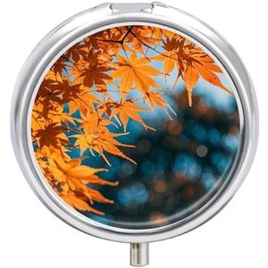 Fall Maple Leaves Pill Box Case 3 Compartiment Travel Medicine Pill Organizer 3x A Day Draagbare Vitamine Organizer met Spiegel Kleine Pillendoos voor Portemonnee & Pocket Leuke Dagelijkse