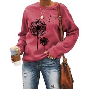 MLZHAN Paardebloem Print Vrouwen Sweatshirt Herfst Winter Ronde hals Lange Mouw Shirt Paardebloemen Truien Sweatshirts Jas Tops, Rood, S