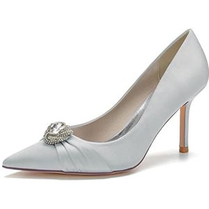 EICOFF Dames Gesloten Teen Instap Stiletto Hakken met Strass Bruidsjurk Pumps Bruid Avond Prom Feest Werk Schoenen,Zilver,35 EU