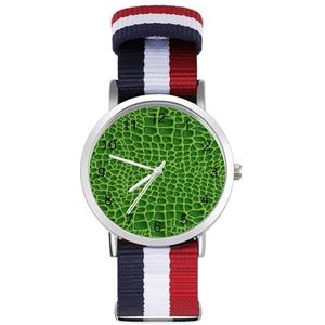 Groene Krokodil Hagedis Huid Slanke Mannen Horloge Quartz Armband Mode Voor Vrouwen Sport Nylon Band Gemakkelijk Te Lezen