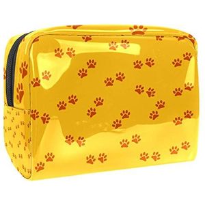 Make-uptas PVC toilettas met ritssluiting waterdichte cosmetische tas met oranje hond kat pootprint voor dames en meisjes