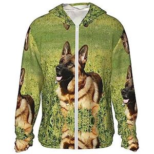 Duitse herder hond zonwering hoodie lange mouw outdoor atletische lichtgewicht jas voor vissen wandelen, zwart, X-Large