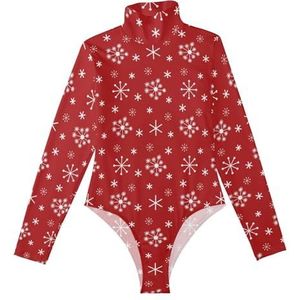 LI ZHI XIN Rompertjes met lange mouwen voor dames, eendelige jumpsuit met hoge hals, coltrui, turnpakje, top voor meisjes, dans, workout, fitness, bodysuit, winter, sneeuwvlokpatroon, Meerkleurig, S