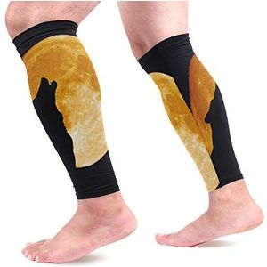 EZIOLY Howling Wolf The Moonight Sport Kalf Compressie Mouwen Been Compressie Sokken Kalf Guard voor hardlopen, fietsen, moederschap, reizen, verpleegkundigen