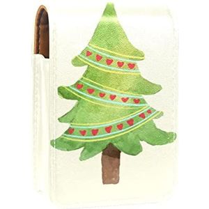 Gepersonaliseerde Lipstick Case Draagbare Make-up Tas Cosmetische Pouch Lippenstift Houder Make-up Organizer Rood Hart Kerstboom-01, Meerkleurig, 9.5x2x7 cm/3.7x0.8x2.7 in