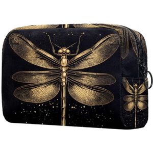 Gouden Libellen Op Zwarte Achtergrond Kleine Make-up Tas Voor Vrouwen Cosmetische Opbergtas Met Rits Beauty Accessoires Organizer Bag, MultiColor 07, 18.5x7.5x13cm/7.3x3x5.1in