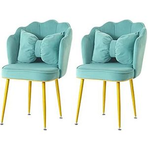 GEIRONV Dining stoel Set van 2, for woonkamer slaapkamer keuken receptie stoel fluwelen bloemblad spray gouden benen rugleuning stoel Eetstoelen (Color : Blue)