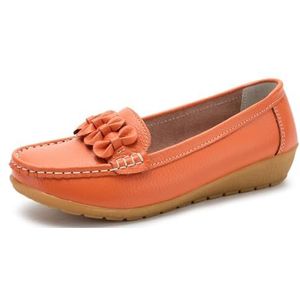 WDUDSUDUW Vrouwen Klassieke Lederen Loafers Casual Slip-On Boot Schoenen Comfortwalking Mocassins Zachte Zool Schoenen, Een Oranje, 41.5 EU