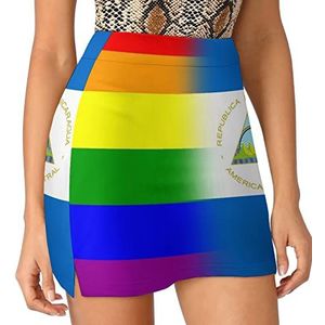 LGBT Pride And Nicaragua Flag Dames Skorts Hoge Taille Tennisrok Gelaagde Korte Mini Rok Culottes Skorts Met Zakken 2XL