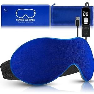 Verwarmd oogmasker, droog oogmasker, warmteoogkompres met lijnzaad, warm oogkompres verwarmingskussen met temperatuurtimerregeling voor slaap, blefaritis, donkere kringen, MGD, gezwollen ogen (blauw)