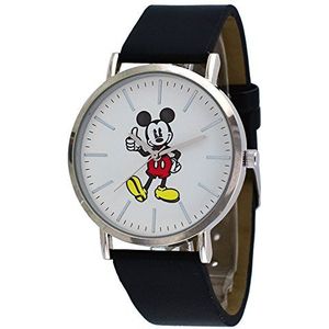 Disney MK1521 Unisex Silver Tone Black Band Minimalist Styling Mickey Mouse Thumbs Up Watch