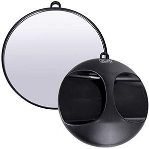 PONIK'S PROFESSIONAL - Draagbare zwarte professionele kappersspiegel voor kappers, zwart, 28 cm, rond