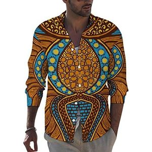 Afrikaanse Print Ankara Heren Button Down Lange Mouw Casual Strand Tops Met Pocket Regular Fit