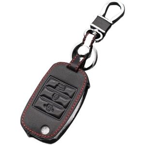 Autosleutel beschermhoes Lederen Sleutelhoes Sleuteltas Sleutelhoes Voor Ceed Voor Sorento Voor Cerato K3 K3S K4 K5 KX3 Voor Sportage KX5 3Knoppen Afstandsbediening Sleutel Shell(Schwarz)