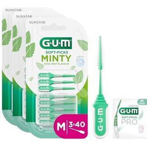 GUM SOFT-PICKS COMFORT FLEX Mint Medium Interdentale Reiniger/Eenvoudige en zachte reiniging van de interdentale ruimtes/Comfortabel in gebruik/Flexibele greepzone / 3x40 stuks +1 gratis sample