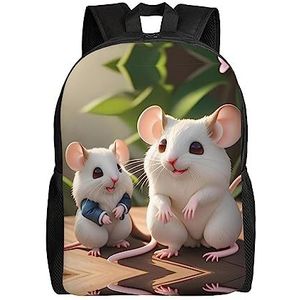 FInpan Mouse In Love Unisex lichtgewicht schooltassen, rugzakken, rugzakken, casual dag- en reistassen. Schoudertas, Moeder en kind ratten, Eén maat