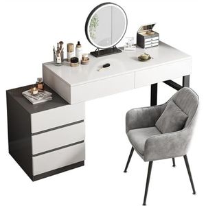 Kaptafel kaptafel met 5 laden, zwart-wit bureau, thuiskantoor bureau moderne make-up kaptafel met stevige metalen zwarte poten en nachtkastje opbergkast make-up tafel/kaptafel (Maat: