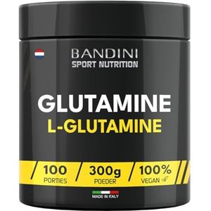 Bandini® Puur L-Glutamine Poeder, Aminozuur dat nuttig is voor intensieve training en voor spiermassa en kracht, 100% Veganistisch Glutamine POWDER, Sportschool en Training, 300g Verpakking