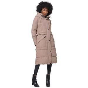 MARIKOO B948 Winterjas voor dames, lang, gewatteerd, warm gewatteerd, taupe-grijs, XL