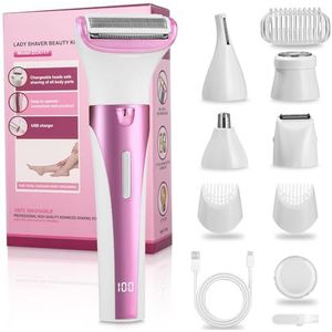 Scheerapparaat voor dames, 5-in-1 intieme scheerapparaat voor vrouwen, elektrisch scheerapparaat met USB-laadstation, elektrisch scheerapparaat voor dames (Paars-ZCA117)