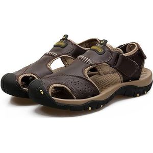 ZHRXCOK Vrijetijdsschoenen, sportsandalen voor heren, comfortabele dempende pantoffels, praktische vissersschoenen, outdoor, werksandaal, zomer, leer, strandsandalen, ademend, natuurlijk, 41.5 EU