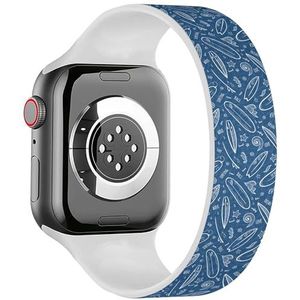 Solo Loop band compatibel met alle series Apple Watch 42/44/45/49mm (blauw wit contouren doodle surfplanken) rekbare siliconen band band accessoire, Siliconen, Geen edelsteen