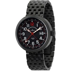 Zeno-Watch Mens Horloge - Rondo GMT (Dual Time) zwart-rood - B554Q-GMT-bk-a17M