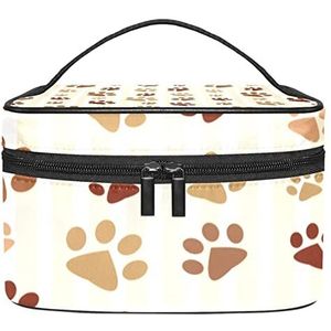 Reizen Make-up Cosmetische Case Opbergtas Bruine Voetafdrukken Cosmetische Tas Draagbaar voor Meisjes Vrouwen, Meerkleurig, 22.5x15x13.8cm/8.9x5.9x5.4in