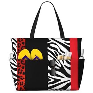 HDTVTV Rode luipaard en zebra dier, grote strandtas schoudertas voor vrouwen - draagtas handtas met handgrepen, zoals afgebeeld, Eén maat