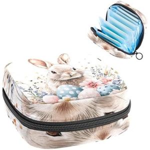 Opbergtas voor maandverband, schattige paaskonijneneieren en lentebloemen, draagbare maandverband, inlegkruisjes, tampons, maandverband, opberghouder voor vrouwen, school, kantoor