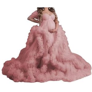 WSEYU Mouwloze tule zwangerschapsjurken voor vrouwen met bustier babyshower, zwangerschapsjurken, grote maten, Stoffige Roos, 32