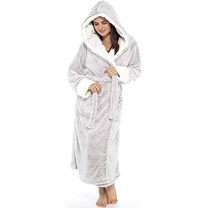 LRWEY Vrouwen Badjas Winter Hooded Verlengde Pluche Sjaal Fleece Badjas Pluizige Badjas Housecoat Volledige Lange Lange Mouwen Nachtkleding Nachtgewaad VerlengdGewaad Jas (XXL, Grijs)