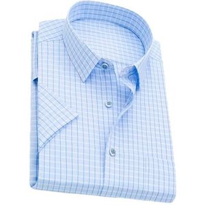 Dvbfufv Heren Zakelijke Formele Korte Mouw Shirts Heren Zomer Plaid Shirt Man Shirt Mannelijke Mode Casual Tops, Lichtblauw, 3XL