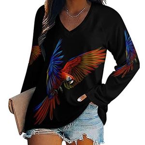 Flying Macaw Papegaai Nieuwigheid Dames Blouse Tops V-hals Tshirt Voor Legging Lange Mouw Casual Trui