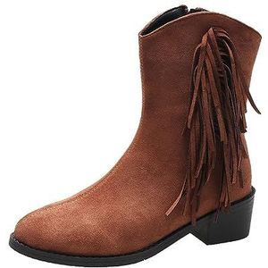 Zyerern Wandellaarzen Vrouwen Retro Nieuwigheid Ronde Neus Waterdicht Warm Faux Pluche Mid Hak Mid Kuit Enkellaarzen, JH25, Bruin, 4 UK Wide