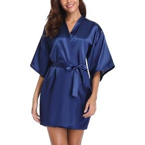 Vlazom Dames Ochtendjas Kimono Satijn Robe Korte Nachtkleding V-hals Badjas met Riem