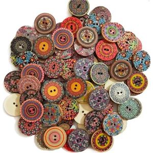 Knop 15-25mm 50 stuks retro houten knoppen 2 gaten voor handwerk naaien plakboek kleding knop doe-het-zelf ambachten accessoires cadeaukaart decor bruine knoppen (maat: 15 mm)