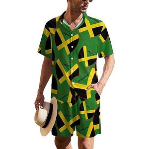 Jamaica vlag hart heren Hawaiiaanse pak set 2-delig strand outfit korte mouw shirt en shorts bijpassende set
