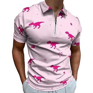 Meisjesachtig T-shirt met T-Rex-patroon voor heren, casual T-shirts met ritssluiting en kraag, golftops, slim fit