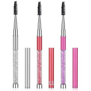 3 STKS Wenkbrauw Borstel Wimper Kam Mascara Wand Wand Wimper Extensions Separator Schoonmaak Kit Fan Wimpers Cosmetische Make-up Applicator Kristal Handvat met Cap Accessoires Tool
