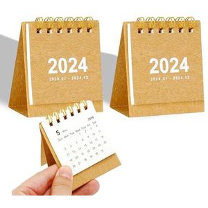 2 stuks 2024 bureaukalender - staande flip mini 2024 bureaukalender voor dagelijkse planning en organisatie, driehoekige opvouwbare mini-planner voor thuis, school, kantoor tafel (bruin)