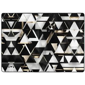 EdWal Mode modern zwart wit goud driehoek print groot tapijt, flanel mat, indoor vloer tapijt tapijt, voor nachtkastje eetkamer decor 203x148 cm