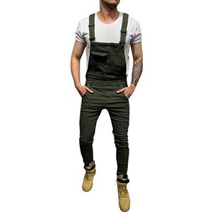 Uface Tuinbroek voor heren, lange, stonewashed denim werkbroek met scheuren, skinny fit streetwear, retro jumpsuit, overall, S, S