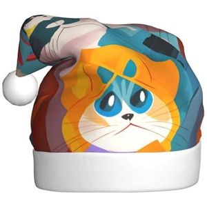 SSIMOO Mooie Cartoon Katten Pluche Kerstmuts Voor Volwassenen, Feestelijke Feesthoed, Ideaal Feestaccessoire Voor Bijeenkomsten