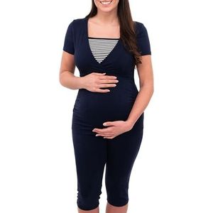 Herzmutter Borstvoedingspyjama Zwangerschapspyjama kort - gestreepte Pyjama voor Zwangerschap - Pyjamaset voor na de Bevalling - Nachtkleding voor Borstvoeding - 2600 (M, Blauw/Wit)