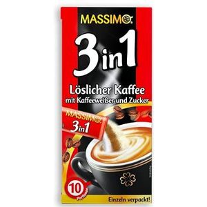 Massimo 3-in-1 160 sticks, 16 x 10 sticks à 18 g, oploskoffie met witte koffie en suiker, oploskoffie in zakjes met 8% oplosbare bonenkoffie, voorraadverpakking